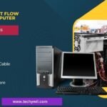 Steps to connect flow meter to a computer with necessary items such as flow meter, computer, communication cable, adapter, software, and power supply