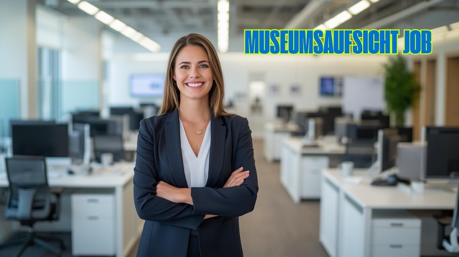 Young woman smiling confidently in office – career opportunity in museumsaufsicht job