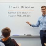 Teacher explaining why 185.63.253.300 is an invalid IP address to students in a classroom