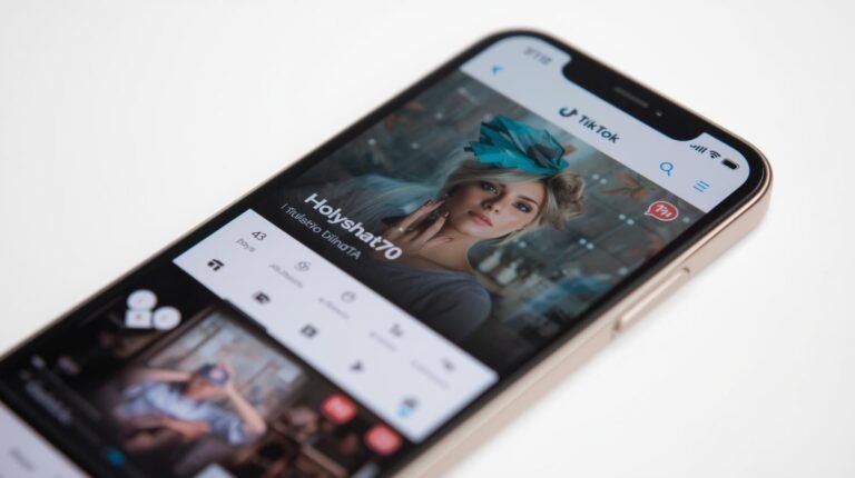 Smartphone screen showing Holyshat70 TikTok profile with creative content.