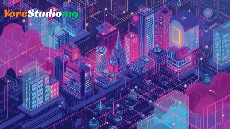 Futuristic digital city concept showcasing yorestudiomg platform innovation