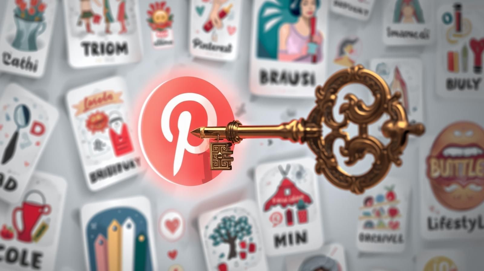 Golden key unlocking the Pinterest logo, symbolizing secrets revealed on bitchesluvmywhitebelt pinterest.