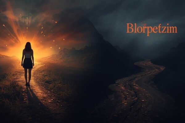 A person walking toward a glowing sunrise on a mysterious path symbolizing the warning of blorpetzim