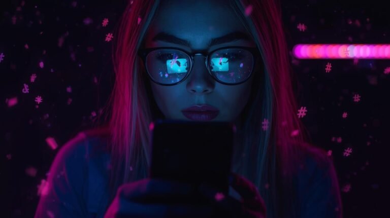 Abstract digital art of floating smartphones and faceless silhouettes symbolizing TikTok virality and online mystery linked to the alyssa paldi trend.