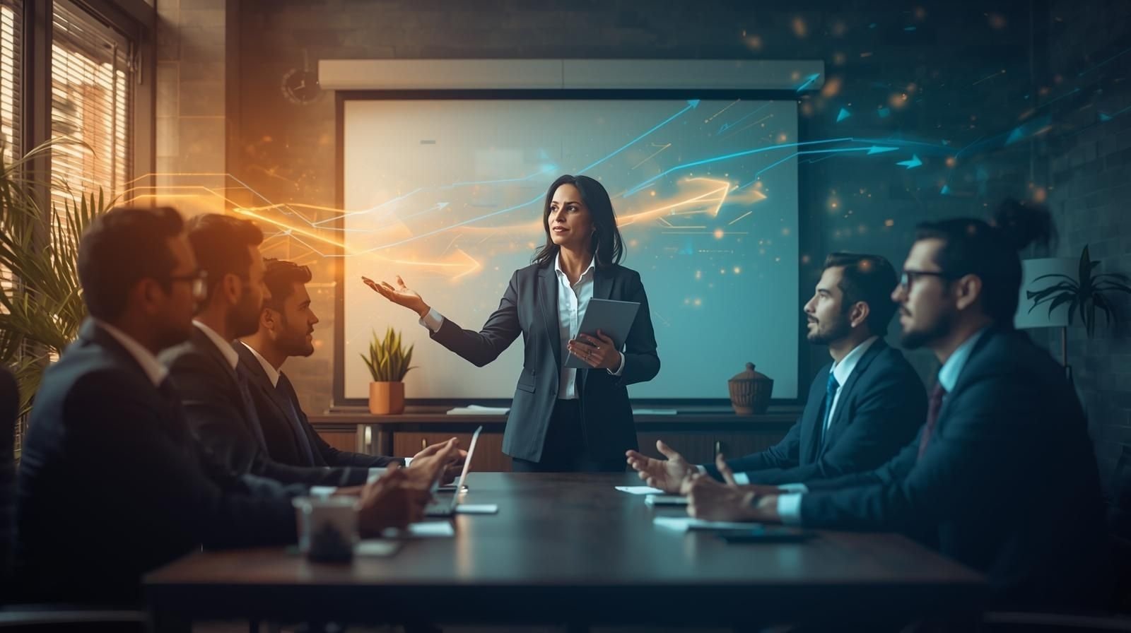 Executive Coaching Services guiding diverse business leaders toward growth, emotional intelligence, and adaptability in a modern corporate setting.