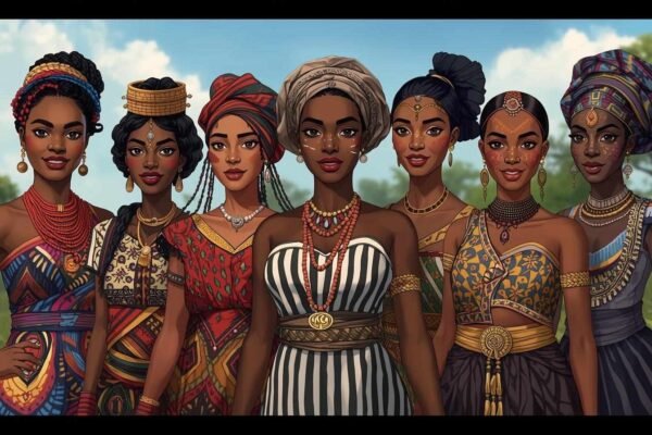 Group of beautiful Nigerian women in traditional tribal attire representing diverse cultures of Nigeria, inspired by ifunanya okechukwu ijedinma.