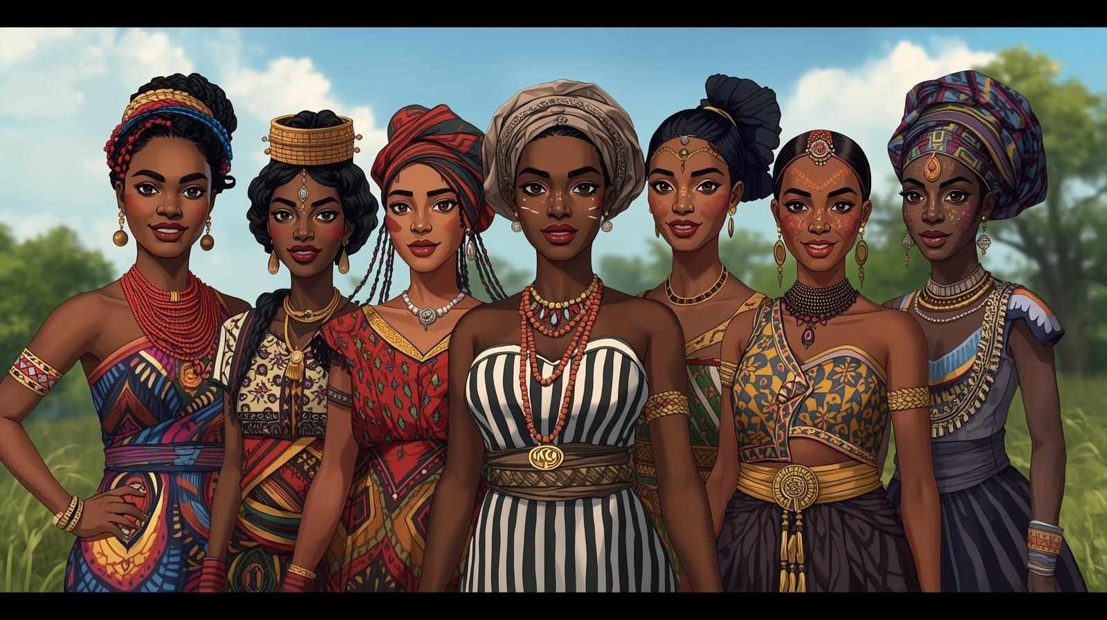 Group of beautiful Nigerian women in traditional tribal attire representing diverse cultures of Nigeria, inspired by ifunanya okechukwu ijedinma.