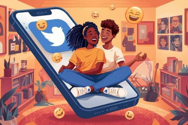 Two friends laughing together in a cozy room, symbolizing the warm friendship of jonah halle den of nerds twitter and their online connection.