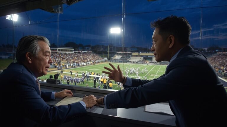 MSHSAA football broadcast commentators discussing on-air apology during live high school football game.