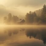 The Peaceful Life Patricia Carrey Fournier Chose A peaceful lakeside cabin surrounded by mist and morning light, reflecting Patricia Carrey Fournier’s calm and private lifestyle.