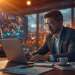 Trusted Sosoactive Business News You’ll Love Business professional analyzing financial data on a laptop in a modern office with city lights, representing the focus and insight of sosoactive business news.