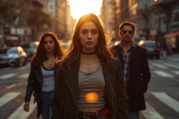 Utanmazkzılar Meaning: Why Everyone’s Talking About It Confident young woman leading a group walking through a city street at sunset, symbolizing strength and freedom in the concept of utanmazkzılar.