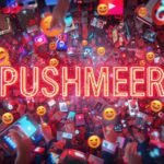 What Is Pushmeer? The Shocking Truth Behind the Trend Colorful digital art showing the word “Pushmeer” glowing in neon amid smartphones, emojis, and social media icons, symbolizing the viral trend what is pushmeer.