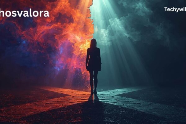 A silhouette of a woman standing between fiery red and cool blue light, symbolizing the transformation and controversy of whosvalora.