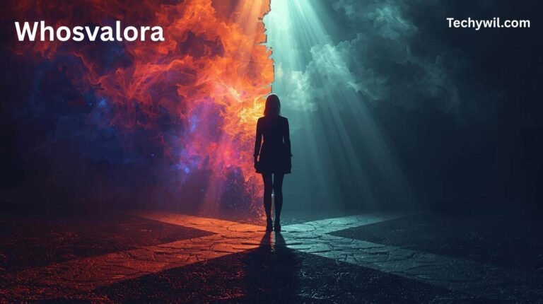 A silhouette of a woman standing between fiery red and cool blue light, symbolizing the transformation and controversy of whosvalora.