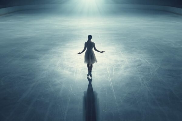 The Inspiring Story Behind Why Ksayim Hsiung Wants to Be an Ice Skater: A Beautiful Journey of Passion and Purpose A lone female ice skater standing gracefully on an illuminated rink, facing the light, symbolizing confidence and purpose — representing why Ksayim Hsiung wants to be an ice skater.