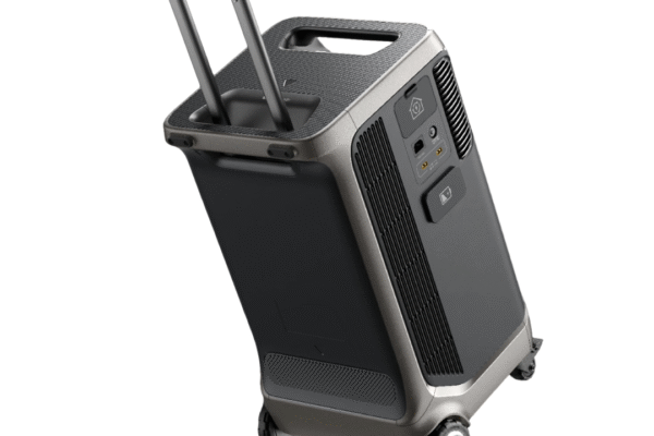 Portable Solar Power Generator with wheels and handle for easy transport, ideal for travel, outdoor activities, and emergency backup