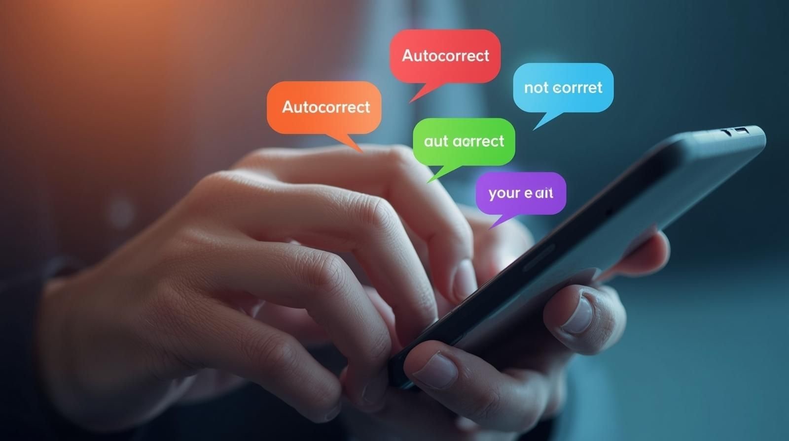 Autocorrect mistakes on a smartphone screen, showing text corrections like 'autocorrect,' 'not correct,' and 'aut o rrect
