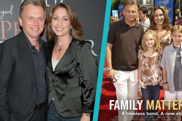 Pat Sajak with wife Lesly Brown and their children, including Patrick Michael James Sajak, smiling together at a red carpet event.