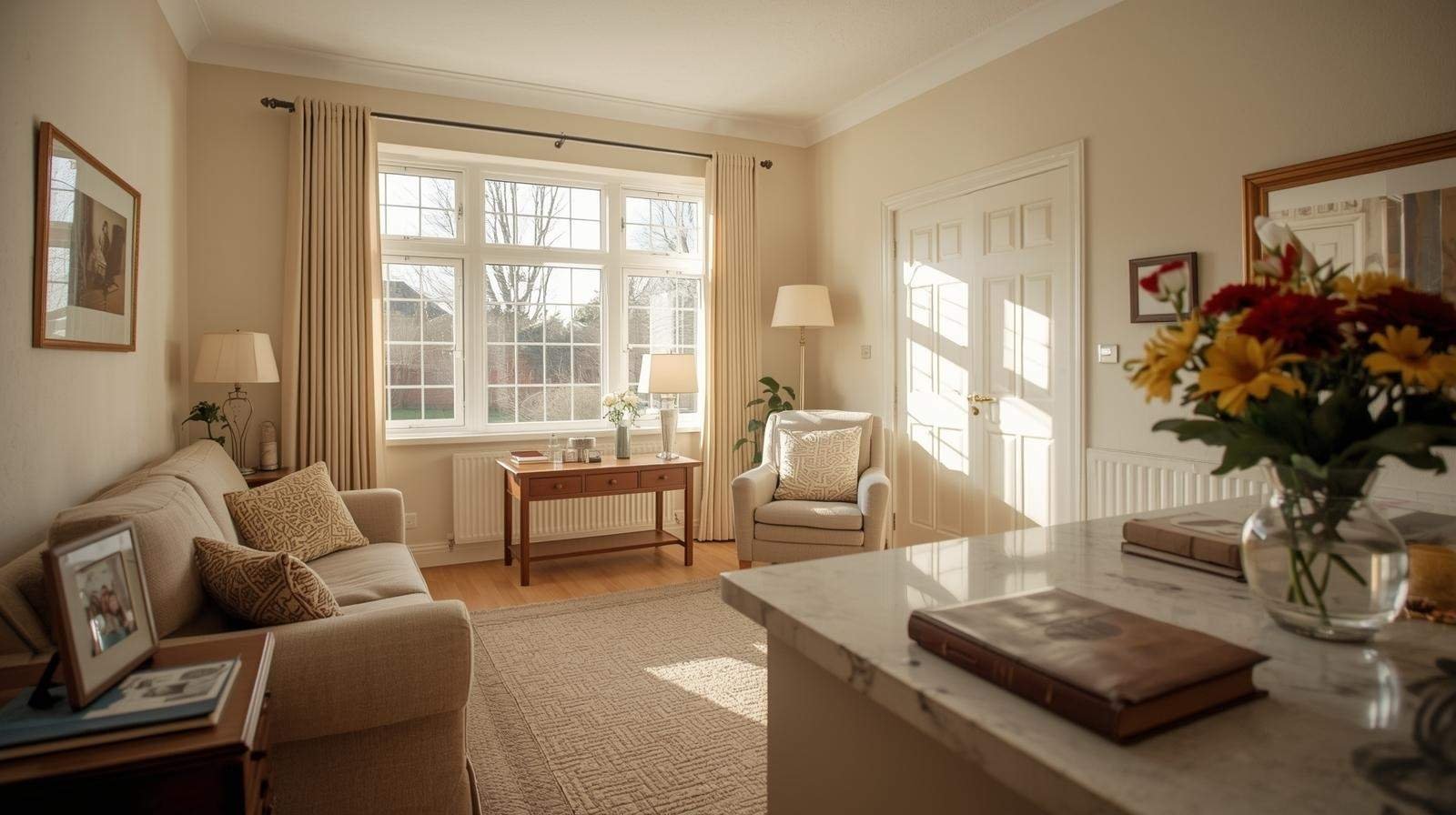 Clean and tidy living room in a well-maintained home, showing how a regular cleaner helps keep spaces organized and inviting