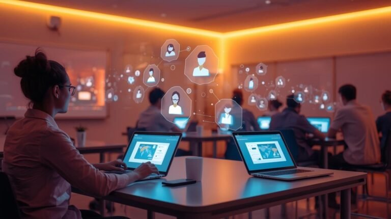 Students using laptops in a digital classroom powered by Schoology Alfa, symbolizing smart, connected, and modern learning environments.