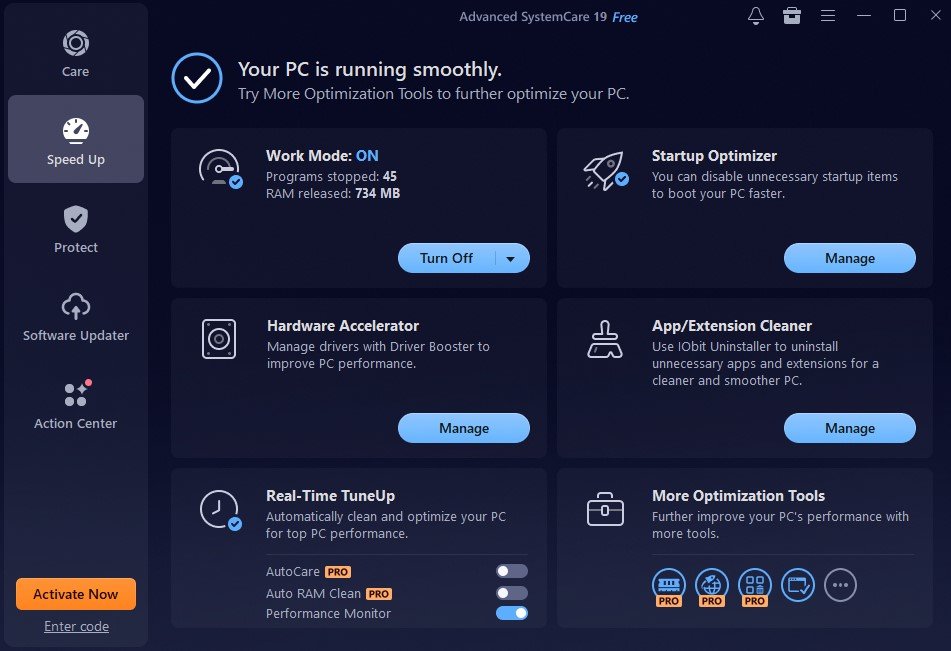 Image of Advanced SystemCare 19, showcasing faster startup optimization for improved PC boot speed