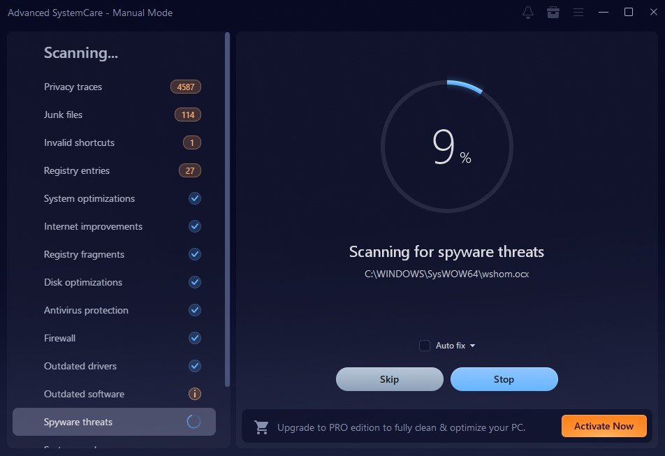 Screenshot of SystemCare 19 showing the "Start the Scan" button to analyze system performance issues