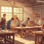 Students working on woodworking projects in a classroom, showing ccsd woodshop mr thomas and hands-on skill building.