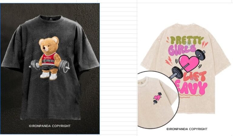 Stylish comfortable activewear featuring a fun bear lifting weights and a trendy graphic design, perfect for those who want to stay active and fashionable