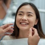 A dentist examining a patient with crowded teeth, explaining treatment options like braces to improve alignment and smile appearance.
