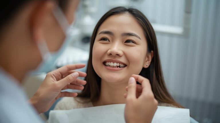 A dentist examining a patient with crowded teeth, explaining treatment options like braces to improve alignment and smile appearance.