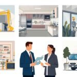 Illustration showing various industries using Equipment Financing, including construction, kitchens, labs, offices, and logistics