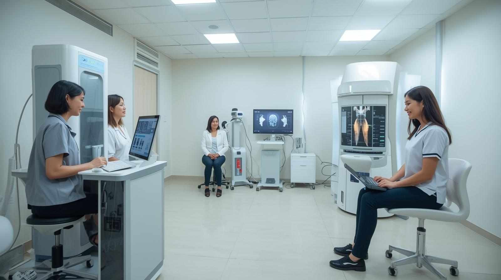 Healthspan Longevity's 60-minute test session, featuring advanced diagnostic equipment and professionals guiding clients through body composition and bone health assessments