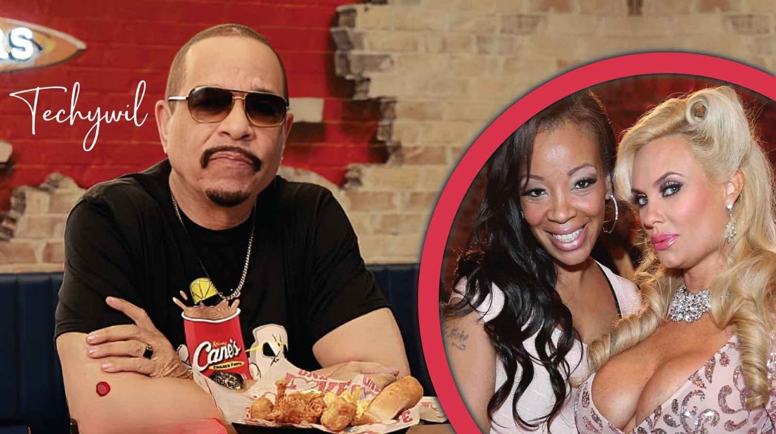 Ice-T enjoying a meal while LeTesha Marrow and Coco Austin smile at a social event, showcasing family dynamics.