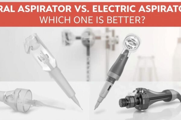 Comparison of oral aspirator vs. electric aspirator, showing manual and motorized versions for effective oral care and cleaning