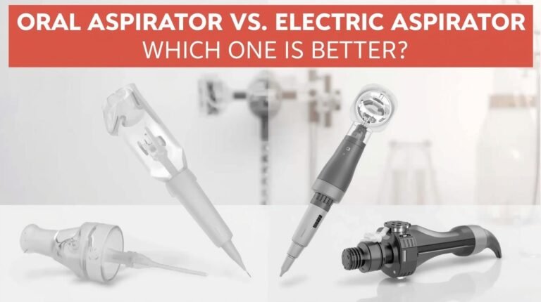 Comparison of oral aspirator vs. electric aspirator, showing manual and motorized versions for effective oral care and cleaning
