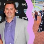 Public event image associated with Stephanie Sarkisian, showing a couple at a sports media backdrop and field.