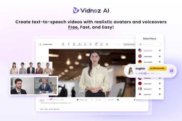 Vidnoz AI text-to-speech video creation with realistic avatars and voiceovers