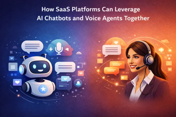 AI Chatbot for SaaS shown alongside a voice agent, demonstrating how both tools enhance user support and streamline customer service