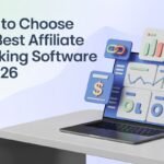 Choosing the best affiliate tracking software in 2026: A laptop displaying analytical tools and metrics for affiliate marketing performance