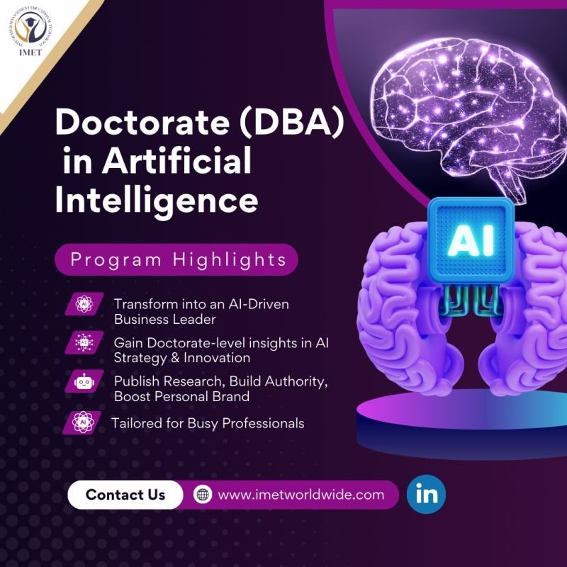 Doctorate DBA in AI (Artificial Intelligence) program designed for busy professionals to build leadership, gain expertise in AI strategy, and enhance personal brand