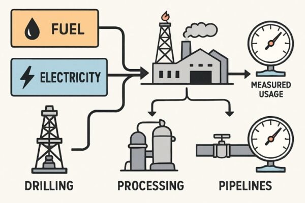 Energy Accounting in Oil and Gas: Fuel and electricity are tracked through drilling, processing, and pipelines, ensuring accurate energy usage measurement