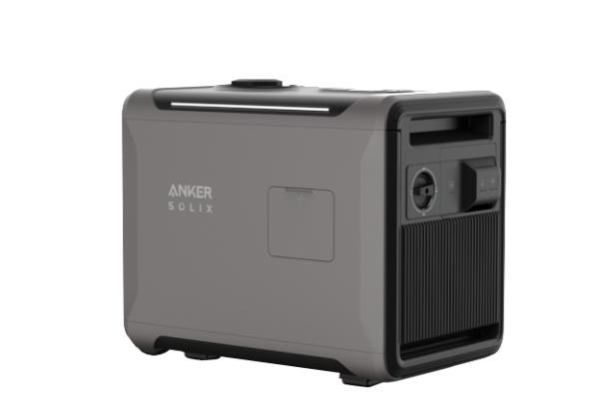 A gray Anker Solix portable power station with a sleek matte finish, showing ports on the right side. It has a modern, sturdy design.