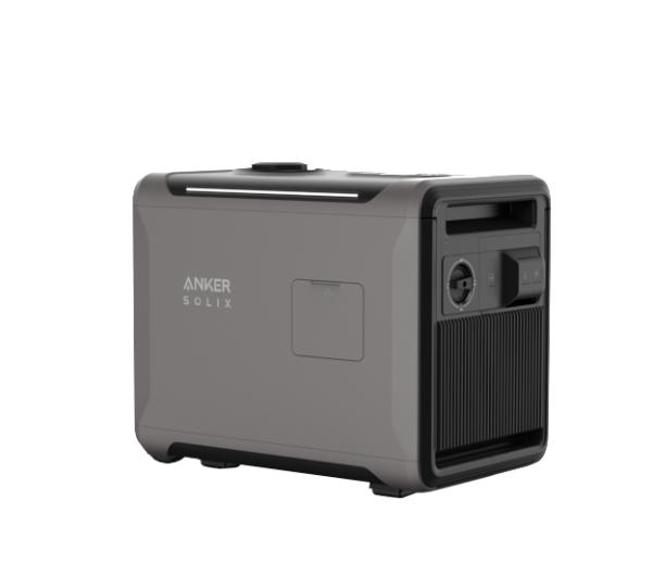 A gray Anker Solix portable power station with a sleek matte finish, showing ports on the right side. It has a modern, sturdy design.