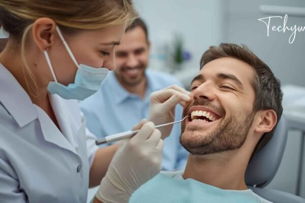 A dentist performing grinded teeth repair on a patient, restoring their smile with professional care and modern dental tools in a comfortable setting