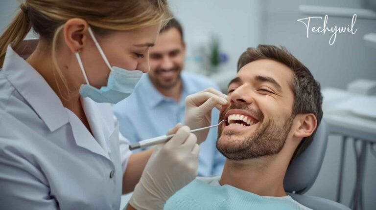 A dentist performing grinded teeth repair on a patient, restoring their smile with professional care and modern dental tools in a comfortable setting