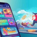 Motivation-Driven Platforms visualized with a gamified fitness app showing daily challenges, progress, and a runner collecting rewards, enhancing wellness