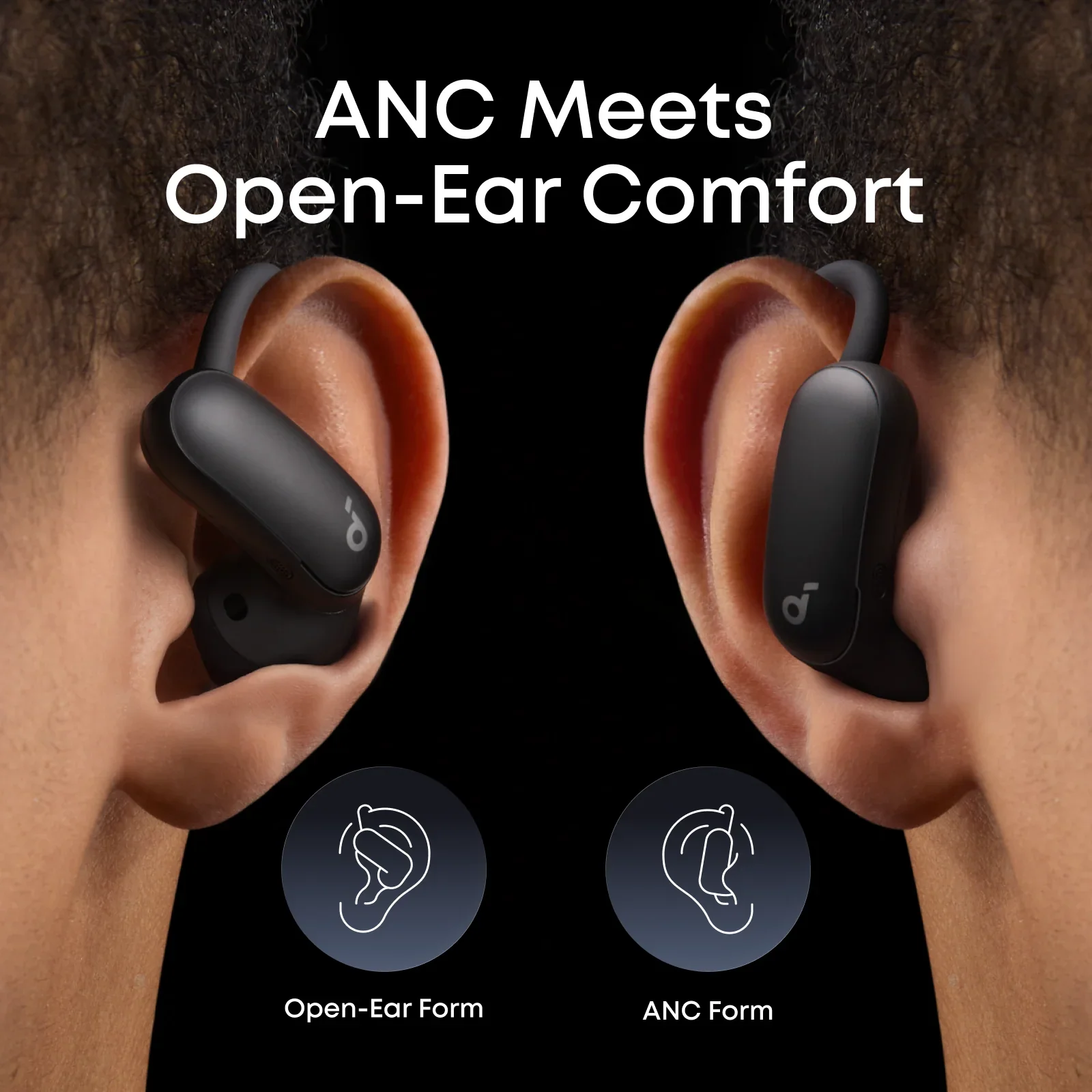 Open Ear Headphones with ANC technology, showcasing comfort and dual functionality for awareness and focus in different listening environments