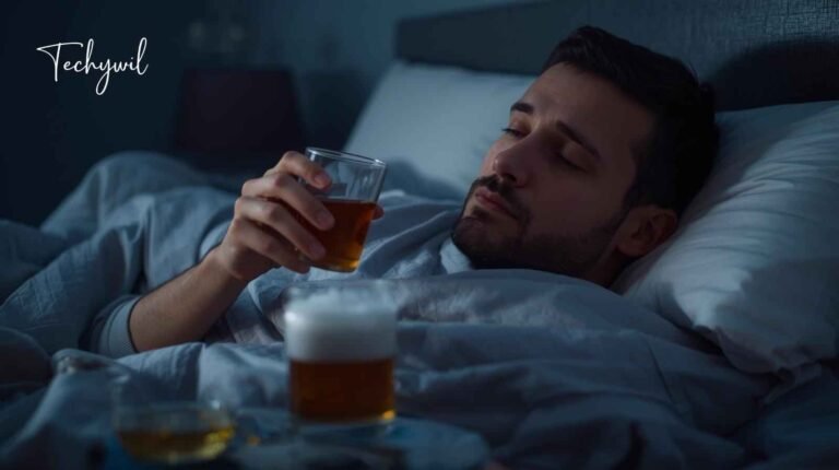 A person sipping a warm drink in bed at night, seeking relief for a sore throat, a common remedy for what kills a sore throat fast overnight