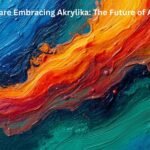 Colorful abstract painting texture showcasing akrylika art material with vibrant flowing brush strokes and layered colors